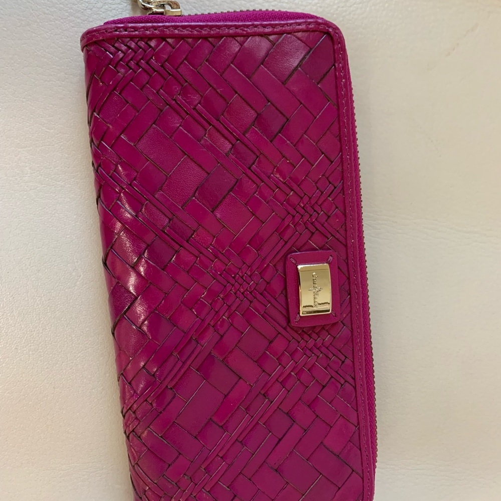 Cole Haan woven leather wallet, New without tags. Fuchsia.